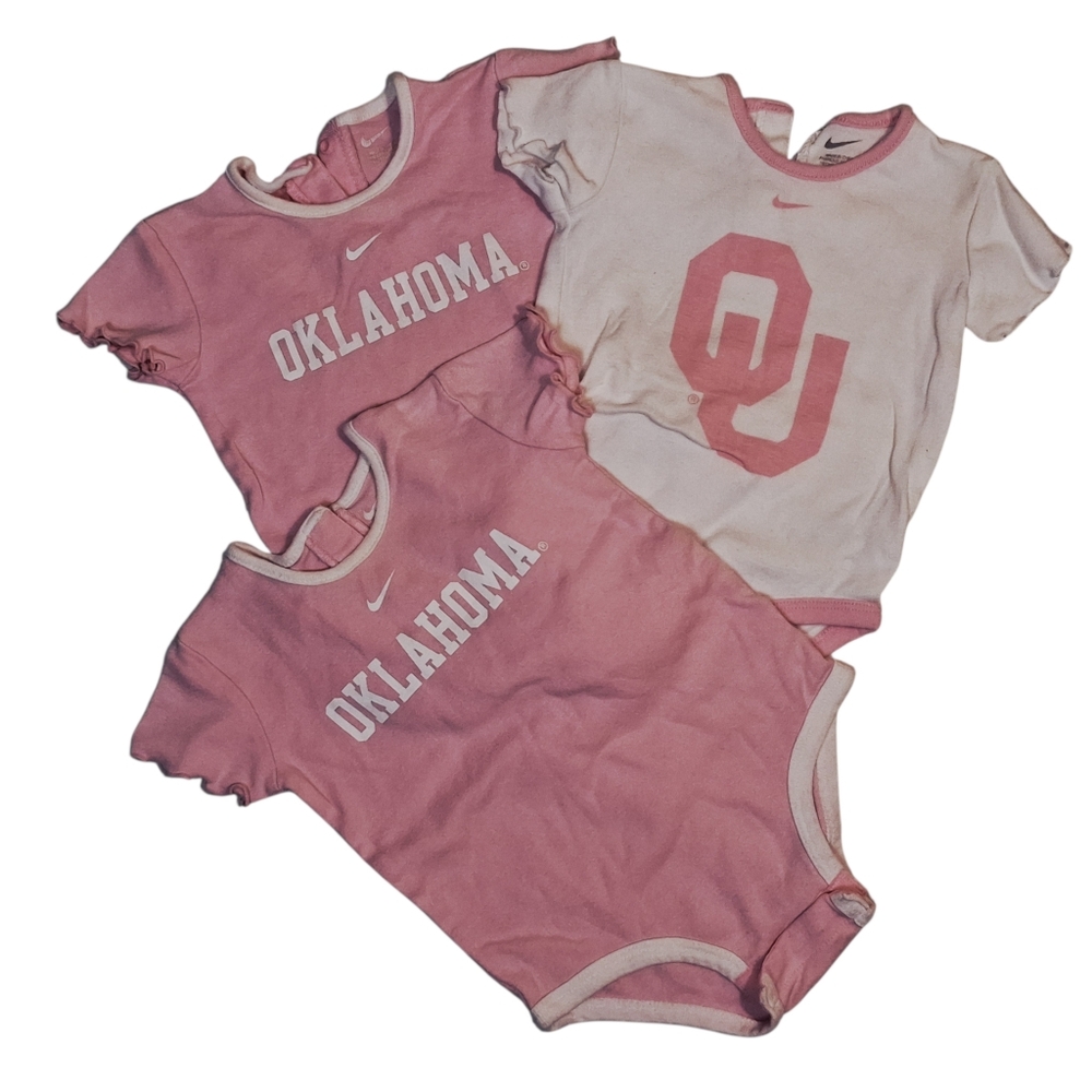 NIKE  Set Of 3 OU Oklahoma Sooners Baby Girl 3–6M Pink Onsies